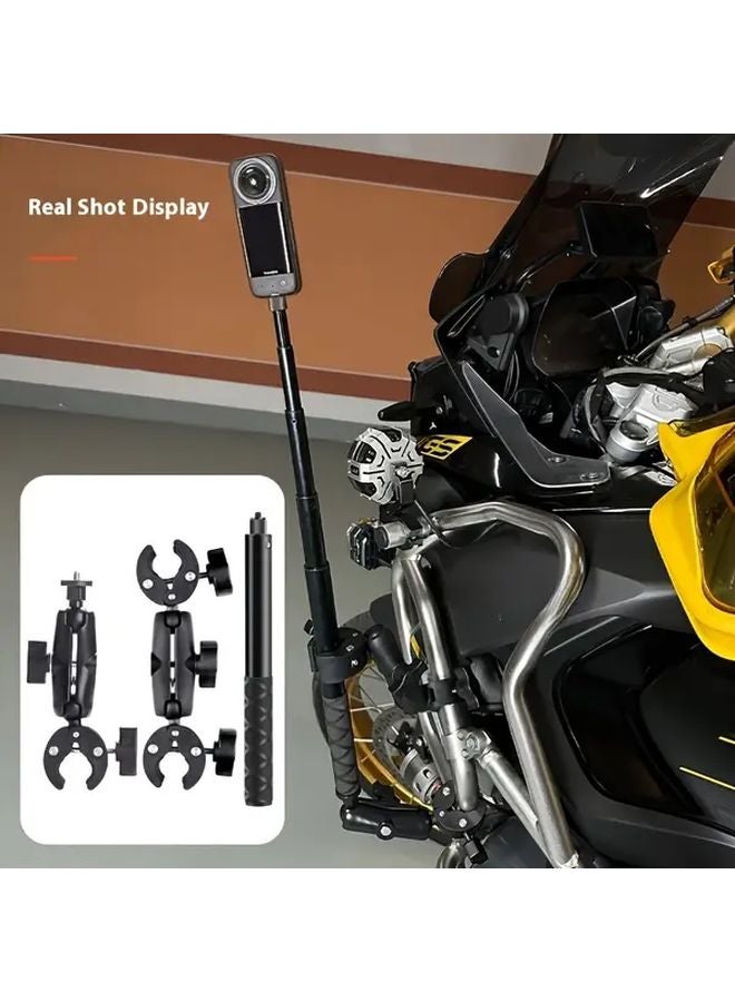 Motorcycle Bracket Double Head Clamp With 47.24 Inch Selfie Stick For Sports Camera X4 X3 - Image 1